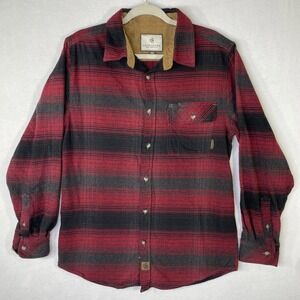Legendary Whitetail Buck Camp Shirt Men Medium Black Red Plaid Flannel Gorpcore